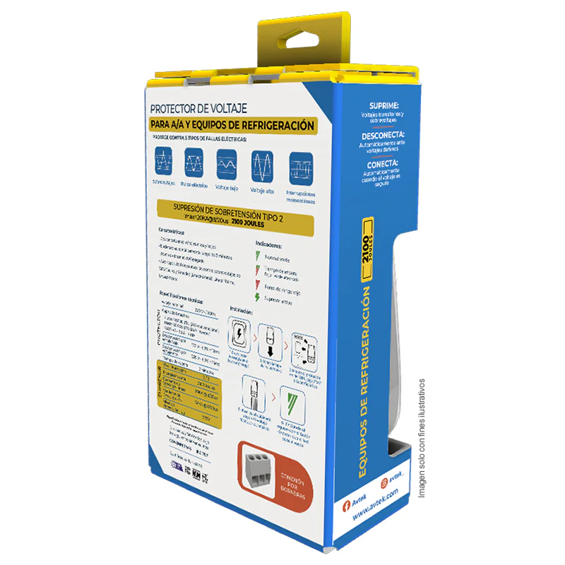 Protector de voltaje PABAS-B230 Avtek con alta capacidad de supresión para equipos de refrigeración, AA y congeladores, hasta 48.000 BTU, 4HP, 6600 VA, 30 A, 220 VAC / 60 HZ; 2100 JOULES, 3-4 MIN, boneras. - Image 3