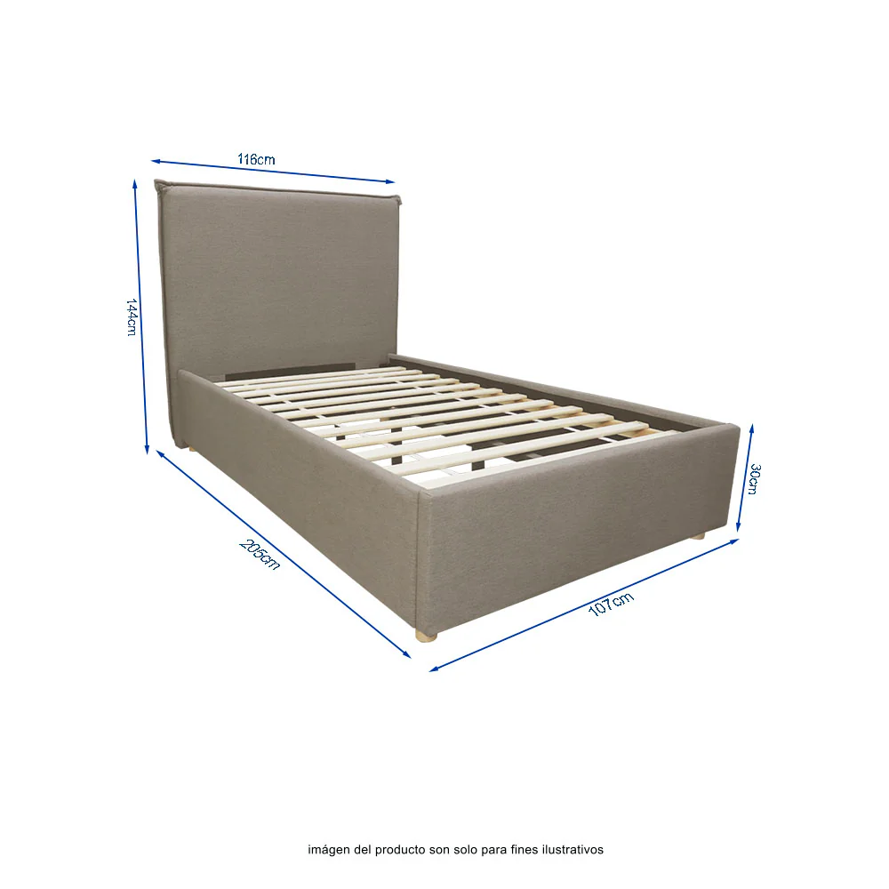 Cama Twin RUL-1807BBE estándar color beige base dormitorio - Image 3