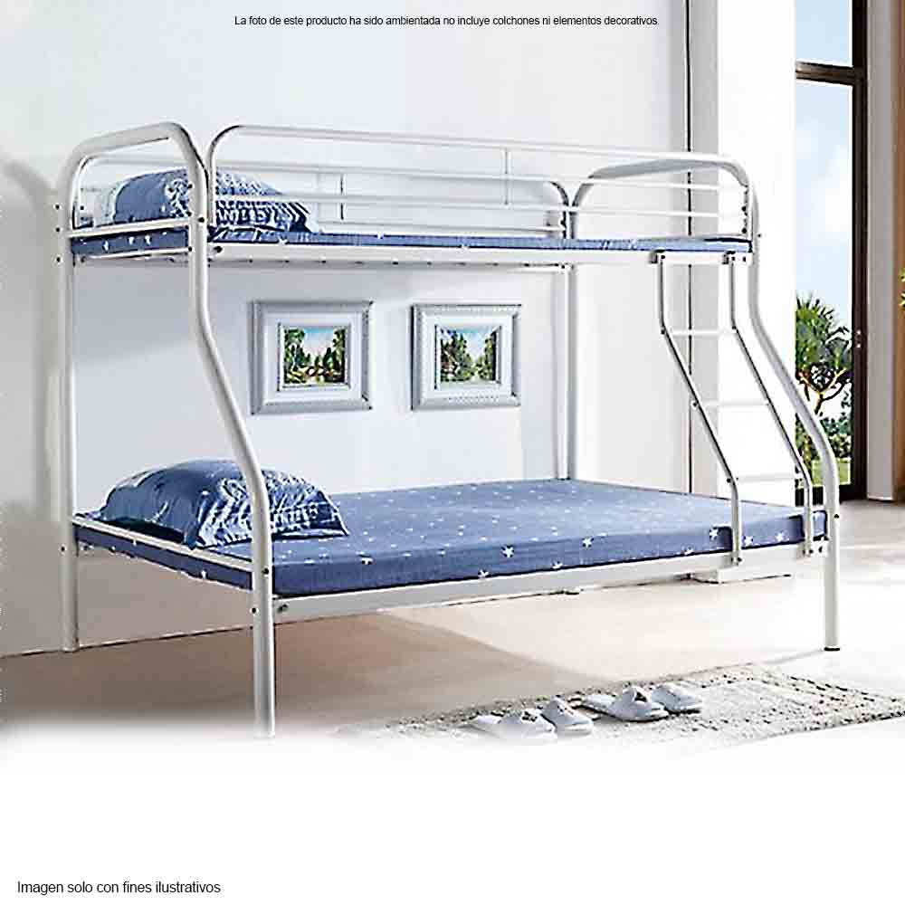Camarote tubular DC-640 Twin / Full, estructura de metal color blanco - Image 2