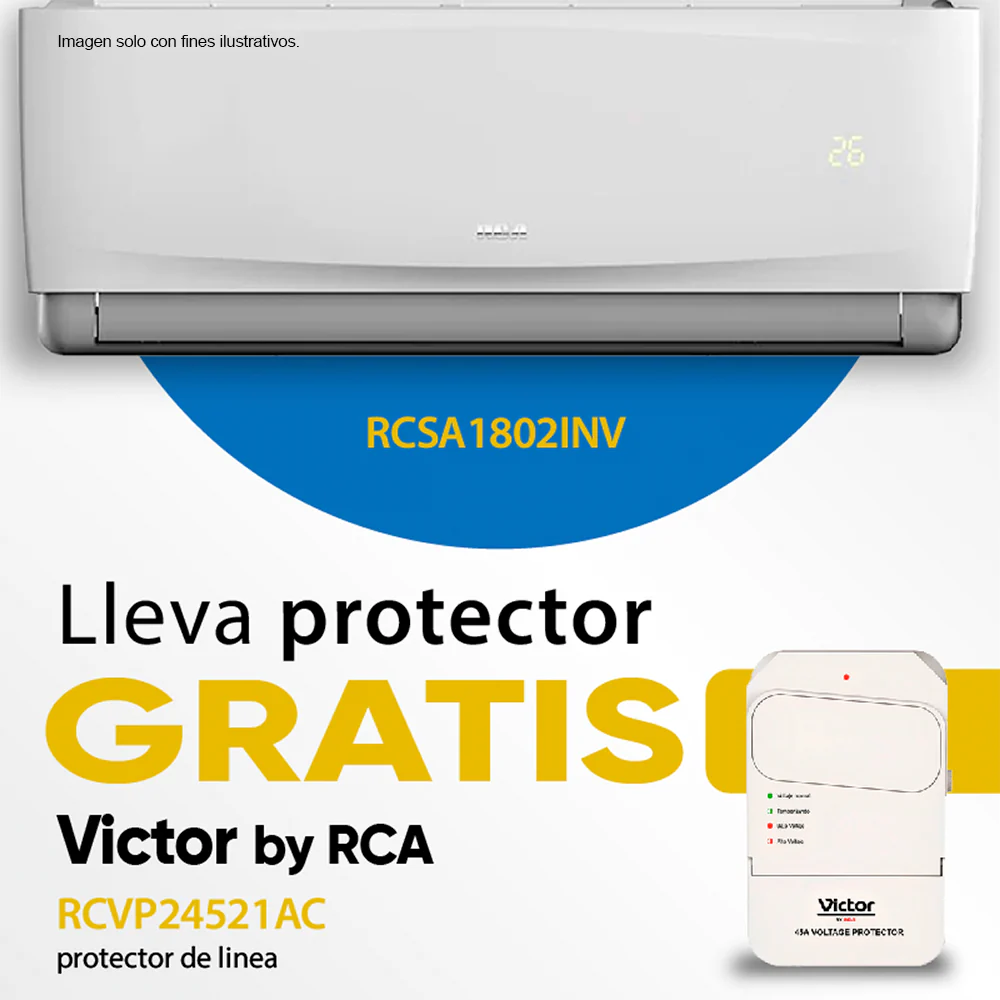 Combo de aire acondicionado de 18000 BTU RCSA182INV inverter + Protector de voltaje de línea, RCVP24521AC.