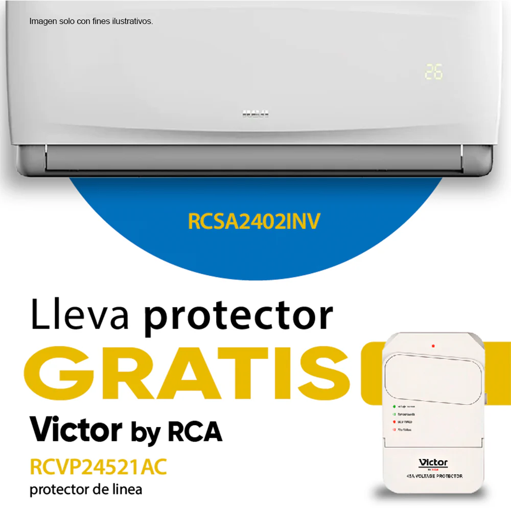 Combo de aire acondicionado de 24000 BTU inverter RCSA2402INV + Protector de voltaje de línea, RCVP24521AC.