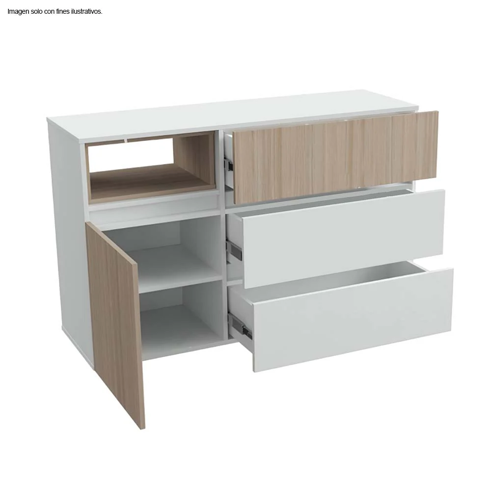 Cómoda COM10428 3 gavetas y 1 puerta, color arena+blanco inval