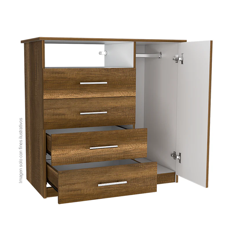 Cómoda Perú CCB 7060 4 cajones + 1 puerta abatible espacio para colgar ropa - Image 3