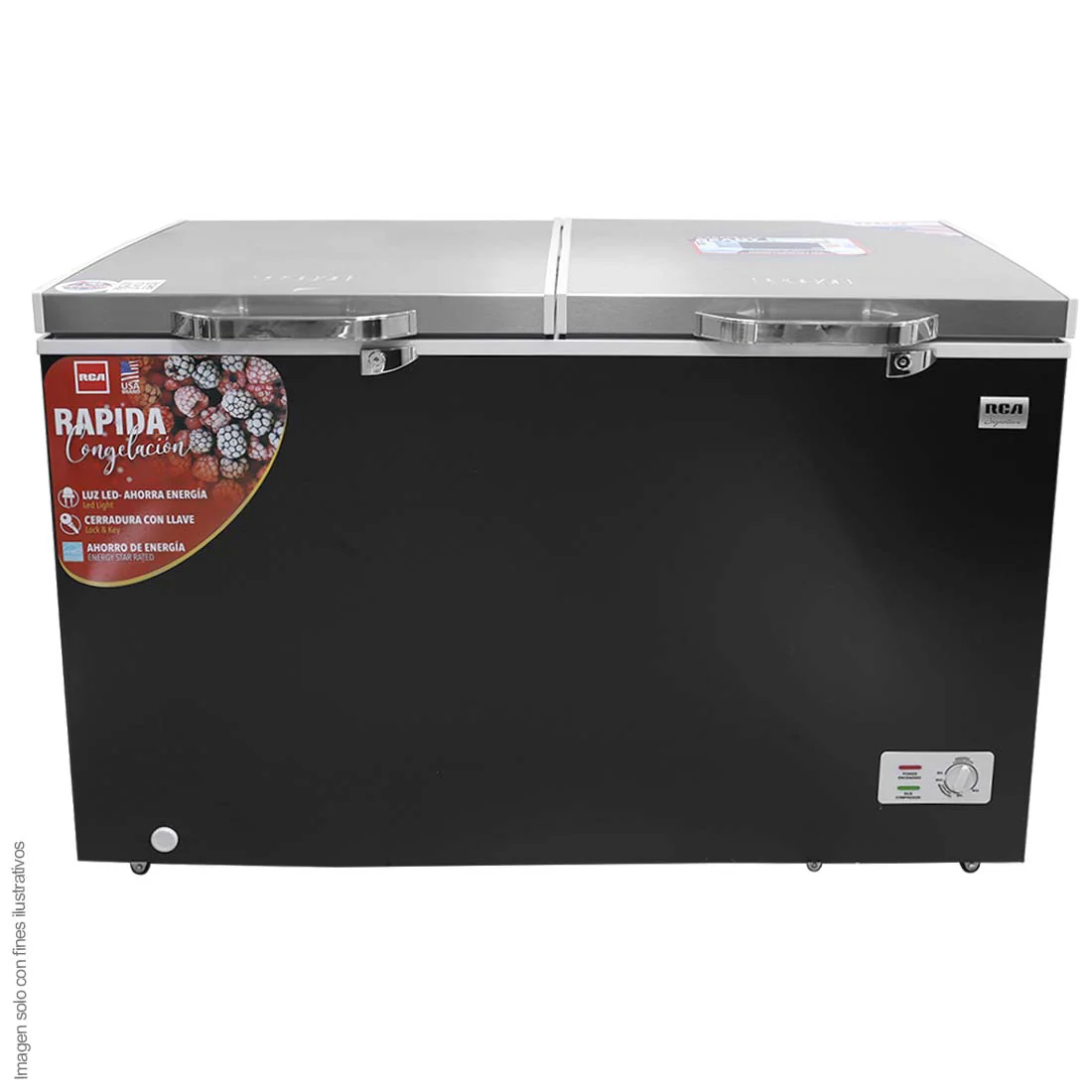 Congelador Horizontal 15pc RCSF152DA RCA luz LED cierre con llave , 2canastas de alambrón