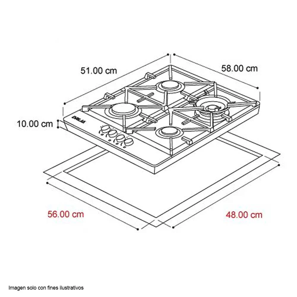 Estufa a gas empotrable Milan 60 Pro Drija 4 quemadores encendido eléctrico perillas de lujo. - Image 3