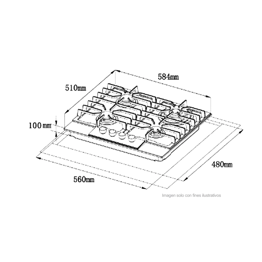Estufa a gas LAZIO 60 Drij, acero inoxidable 304, 58cm, 4 quemadores SABAF, encendido eléctrico, voltaje 110-220V / 50-60Hz - Image 2