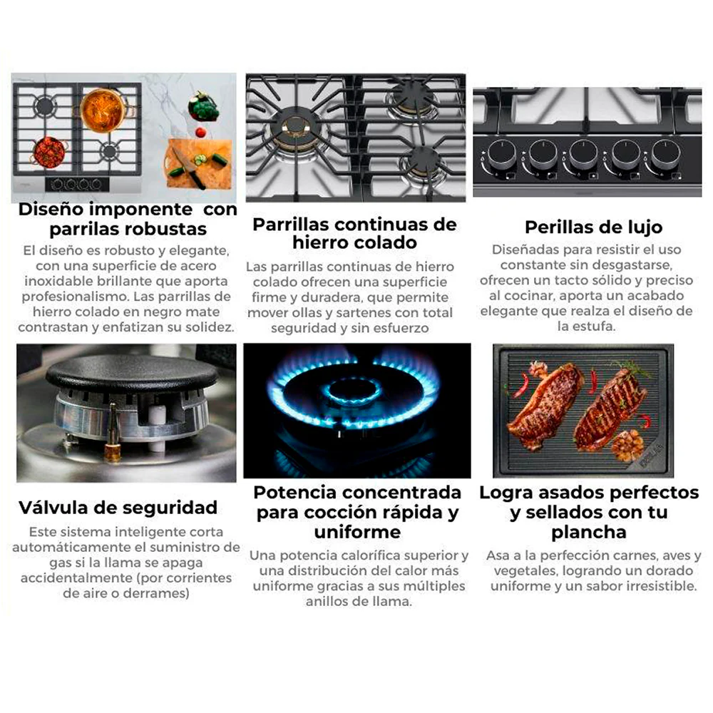 Estufa a gas LAZIO 60 Drij, acero inoxidable 304, 58cm, 4 quemadores SABAF, encendido eléctrico, voltaje 110-220V / 50-60Hz - Image 3