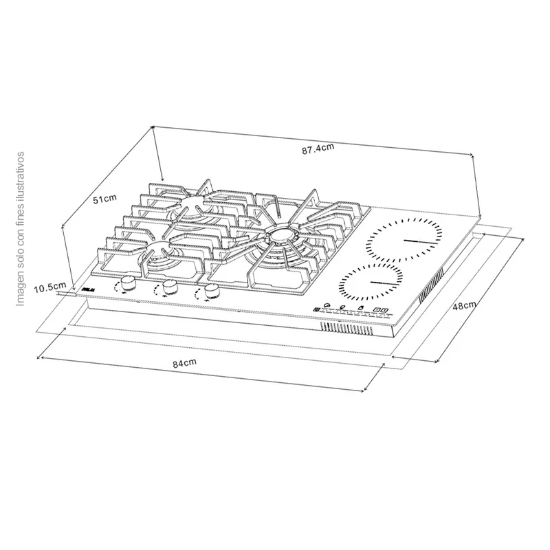 Estufa empotrable Dual - Gas y eléctrica (76cm) Sicilia Touch 76, 5 quemadores acabado de vitrocerámica Drija - Image 2