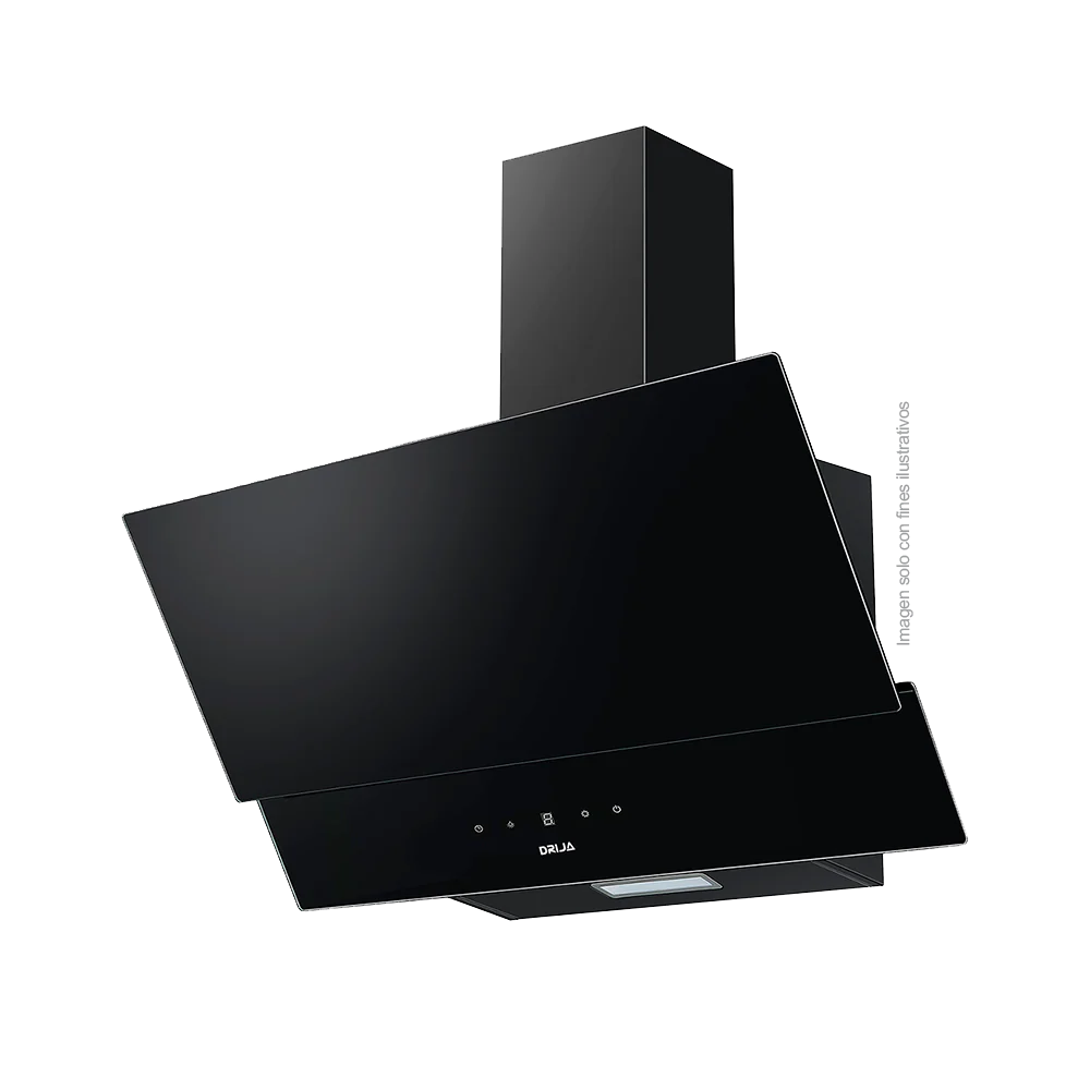 Extractor de grasa 75cm, Rectángulo 76 Black, Drija. Diseño inclinado acabado vidrio templado negro, extracción 400MCH 110-127V-60hz