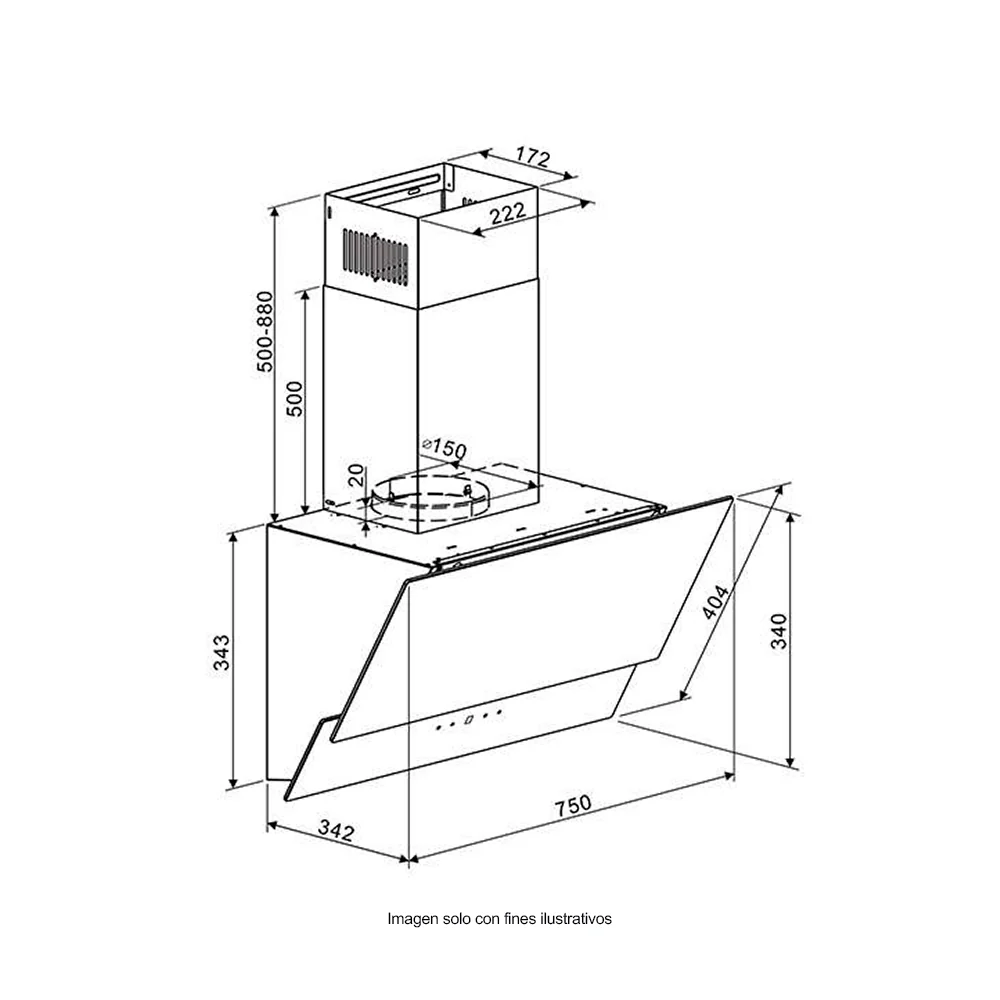 Extractor de grasa 75cm, Rectángulo 76 Black, Drija. Diseño inclinado acabado vidrio templado negro, extracción 400MCH 110-127V-60hz - Image 5