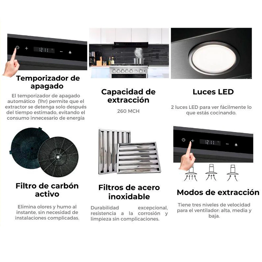 Extractor de grasa, Slim Touch 90, Drija, panel digital, tipo de montaje en pared, voltaje 110V - 60 Hz - Image 4