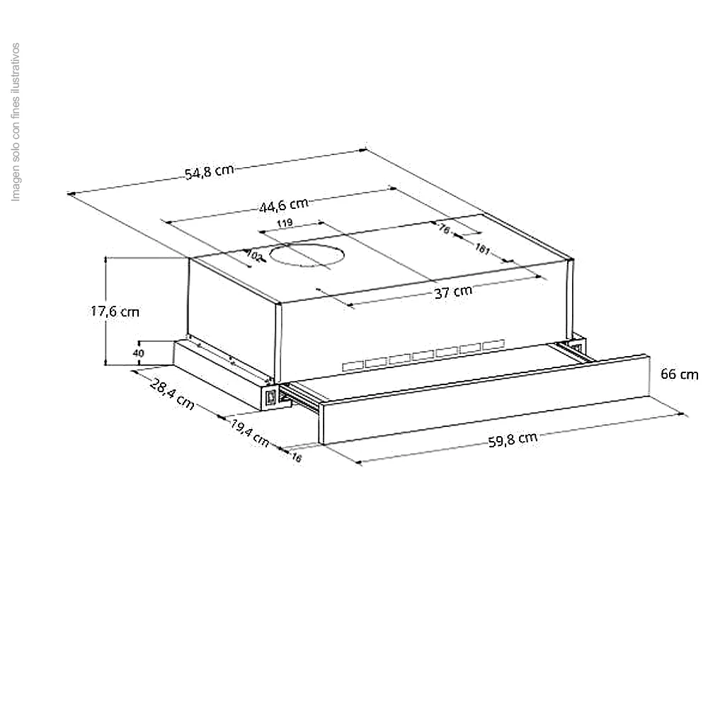 Extractor de grasa empotrable59.8cm, Retráctil 60 acero inoxidable, diseño discreto y moderno, panel digital táctil, extracción de 270MCH, 2 velocidades de extracción - Image 3