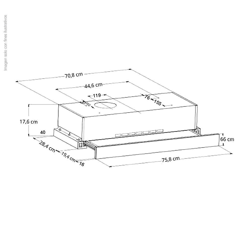 Extractor de grasa empotrable 75.8cm, Retráctil 76 Drija, de acero inoxidable, extracción de 270MCH, voltaje 120V-60Hz - Image 2