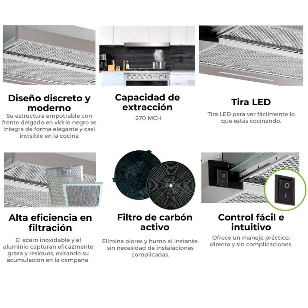 Extractor de grasa empotrable 75.8cm, Retráctil 76 Drija, de acero inoxidable, extracción de 270MCH, voltaje 120V-60Hz - Image 4