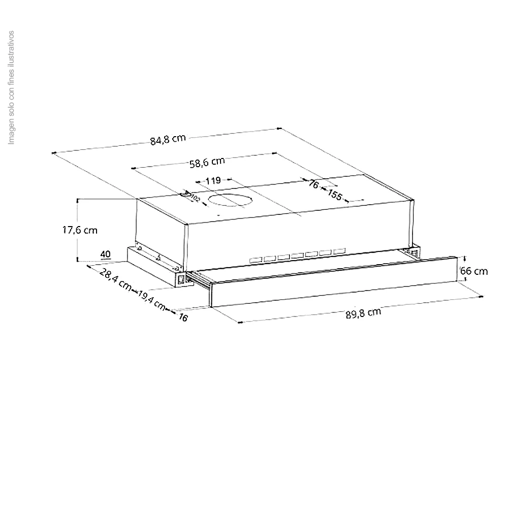 Extractor de grasa empotrable 89.8cm, Retráctil 90 acero, Drija, diseño discreto y moderno, extracción de 270MCH, 2 velocidades de extracción. - Image 4