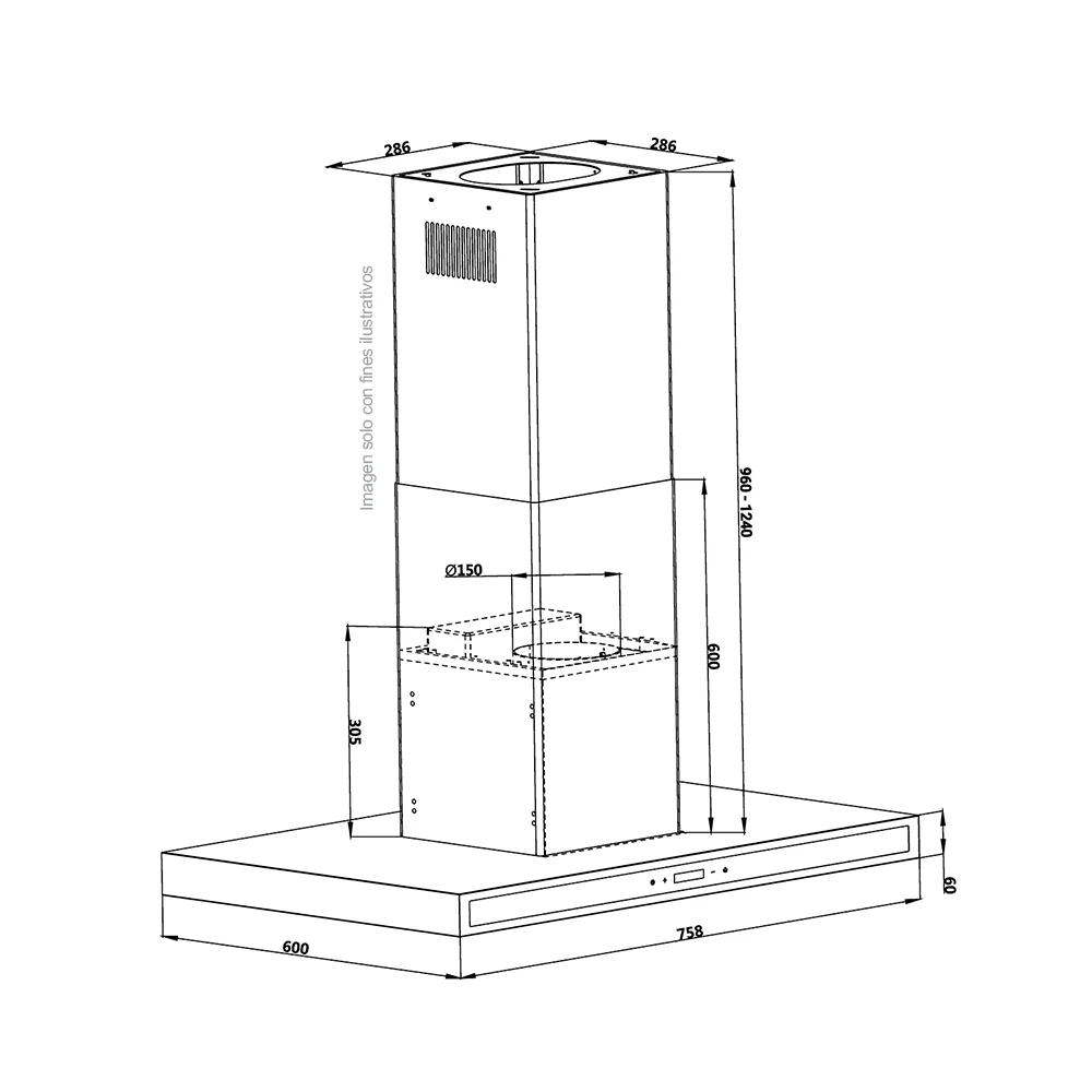 Extractor de grasa 75.8cm, Quadrato Isla 76 Black Drija, color negro, 650MCH de extracción, voltaje 110V / 60hz - Image 5