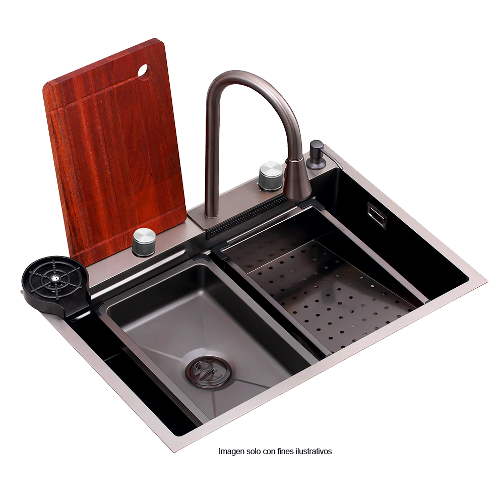 Fregador de 84cm de lujo Drija, modelo Siena, acero inoxidable satinado 304.