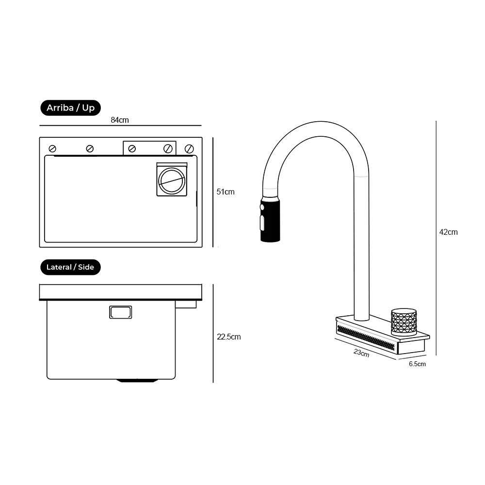 Fregador de 84cm de lujo Drija, modelo Siena, acero inoxidable satinado 304. - Image 4