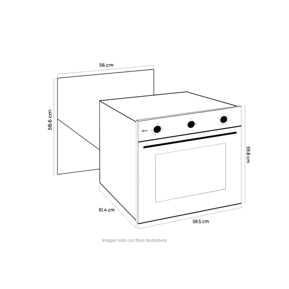 Horno a gas empotrable, EUROPA 60 Acero inoxidable S304 | frente de vidrio ahumado Capacidad de 72litros / 2.54pc 2 quemadores independientes. - Image 3
