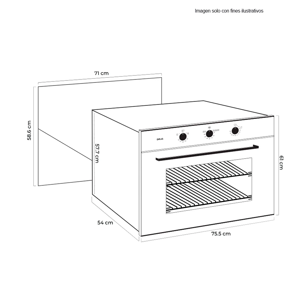 Horno gas grill empotrable, 78 litros, ROMA 76 GAS GRILL, Drija, 75.5 cm - Image 3