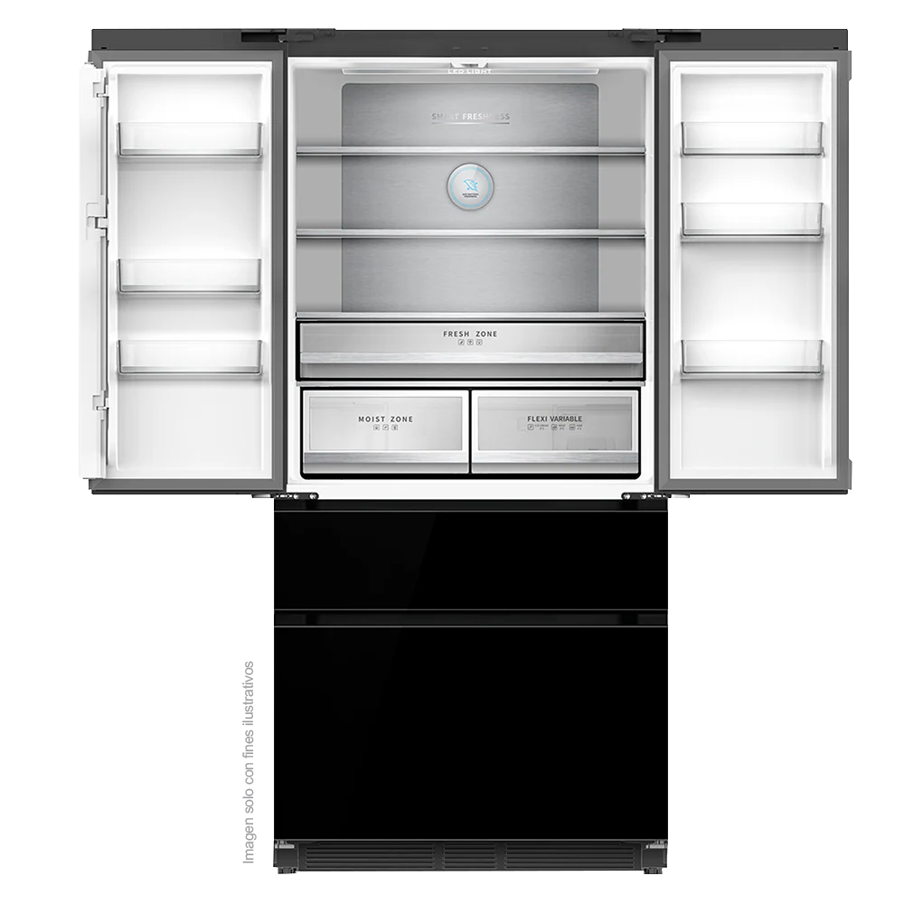 Refrigerador Congelador, diseño empotrable, Glass-B 18FD4P capacidad de 18.1pc / 520 litros, puerta acabado espejo negro, compresor inverter. - Image 2