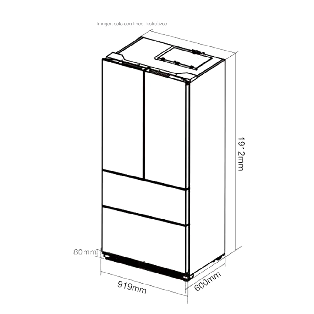 Refrigerador Congelador, diseño empotrable, Glass-B 18FD4P capacidad de 18.1pc / 520 litros, puerta acabado espejo negro, compresor inverter. - Image 3