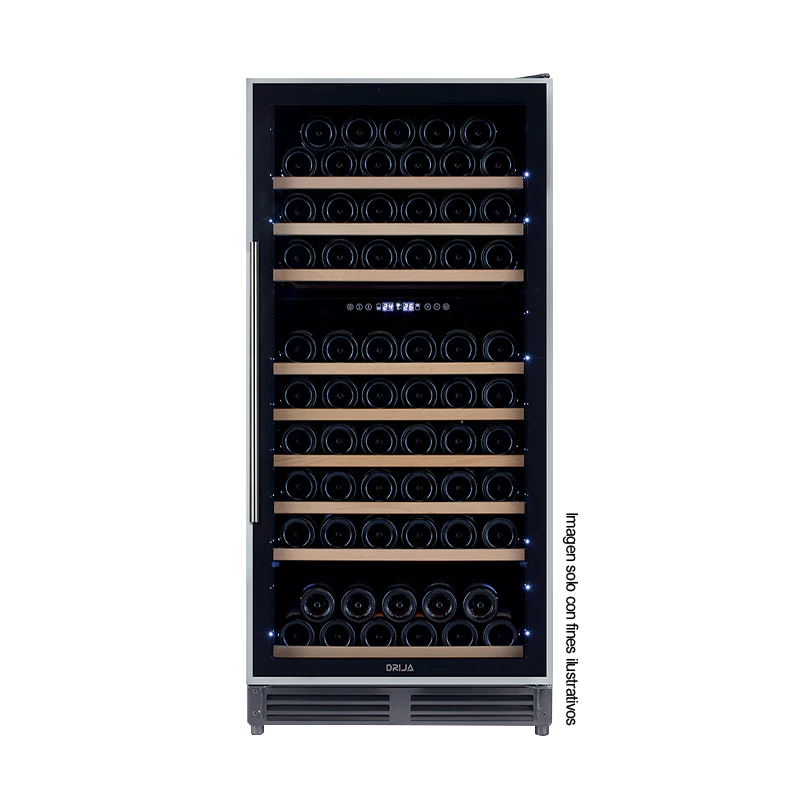 Vinera empotrable DOLCE 110 Drija, capacidad de 110 botellas, diseño versátil y elegante, control táctil (pantalla LED) sistema de enfriamiento dual, puerta reversible, 115V-60Hz