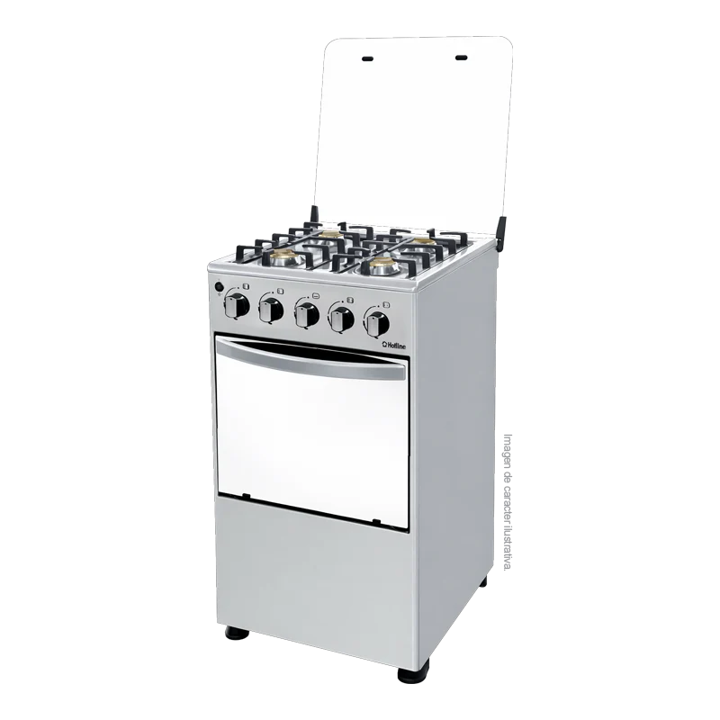 Estufa a gas 20" HLGR456F Hotline, 4 quemadores, mesa de acero inoxidable, parrillas de acero fundido, tapa de vidrio