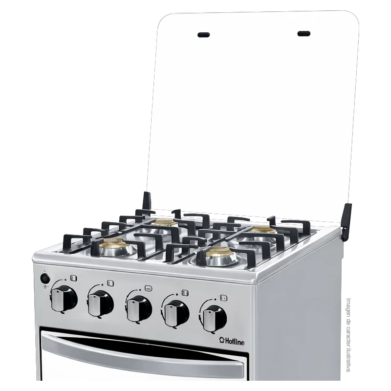 Estufa a gas 20" HLGR456F Hotline, 4 quemadores, mesa de acero inoxidable, parrillas de acero fundido, tapa de vidrio - Image 3