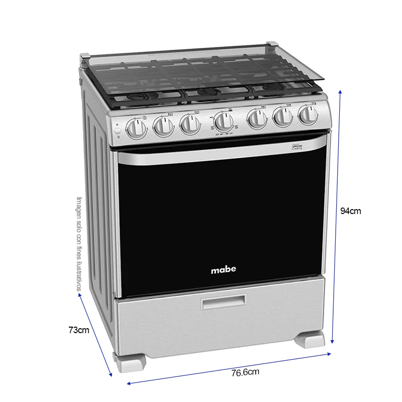 Estufa a gas de 30" EM7660CFIX1 Mabe, 6 quemadores, cubierta sellada de acero inoxidable, parrillas de hierro fundido, encendido eléctrico por botón. - Image 4