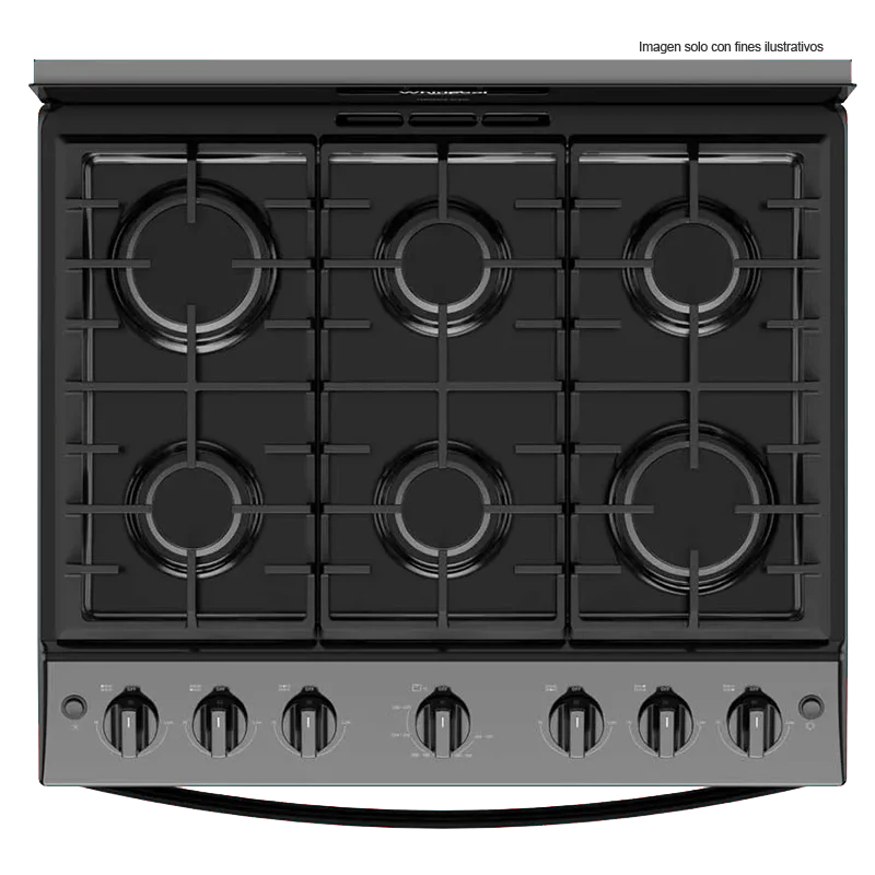 Estufa a gas de 30" LWFR3400B Whirlpool, cubierta porcelanizada, 6 quemadores, respaldo de cristal templado. - Image 5
