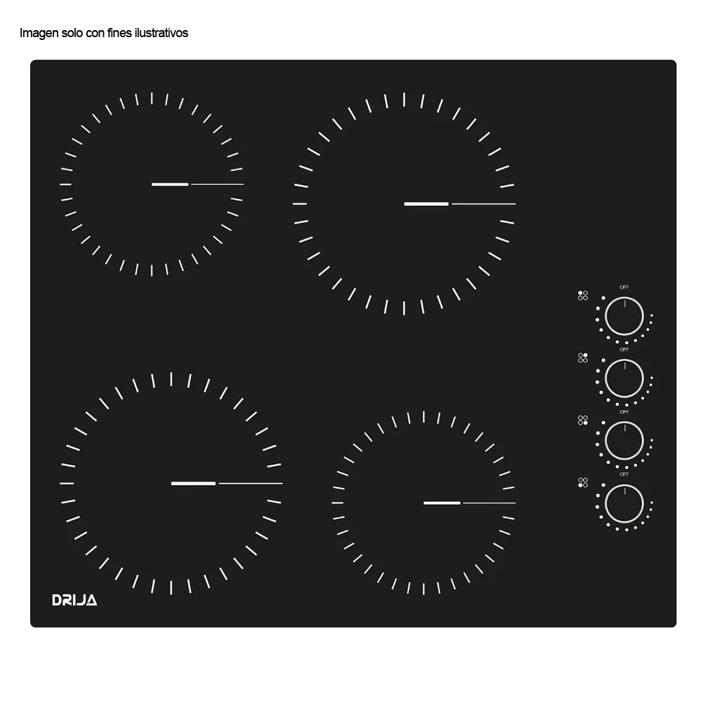 Estufa Bari 60 de 58cm eléctrica vitroceramica negra 4 quemadores EGO potencia 6000W