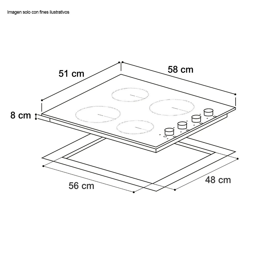 Estufa Bari 60 de 58cm eléctrica vitroceramica negra 4 quemadores EGO potencia 6000W - Image 2