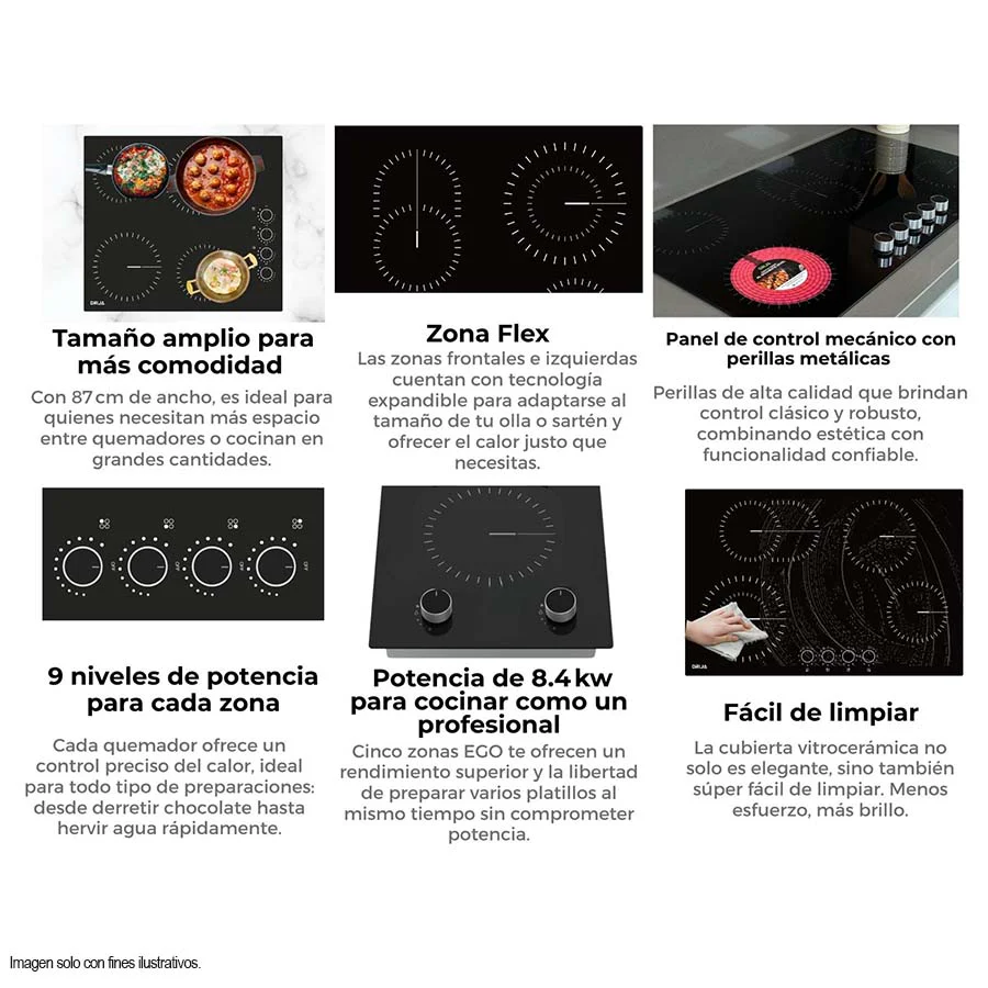 Estufa eléctrica Bari 90 Drija 5 quemadores EGO, perillas de lujo 9 niveles de potencia. - Image 3