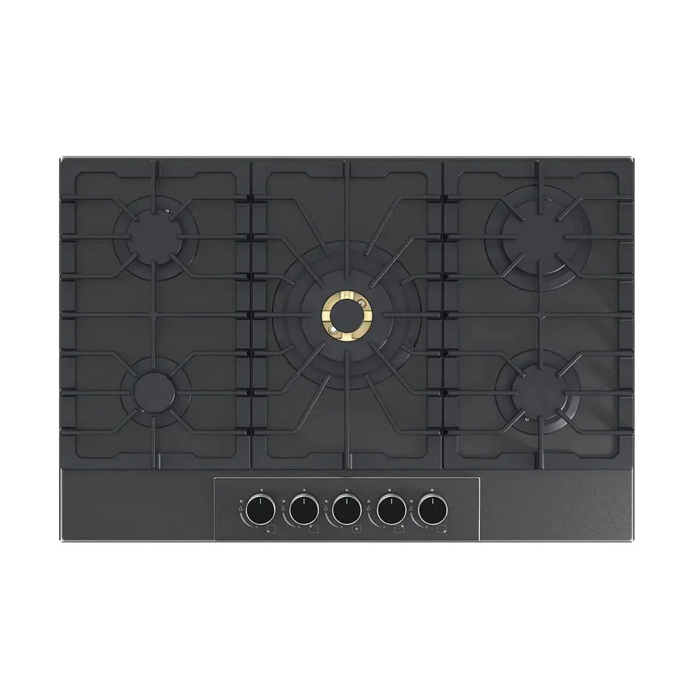 Estufa empotrable a gas Italia 76 Drija Vitroceramica negro mate de 76cm perillas de lujo 5 quemadores. - Image 2