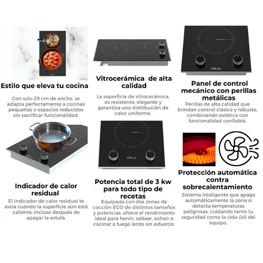 Estufa Vitrocerámica 2 quemadores Bari 30-A Drija - Image 3