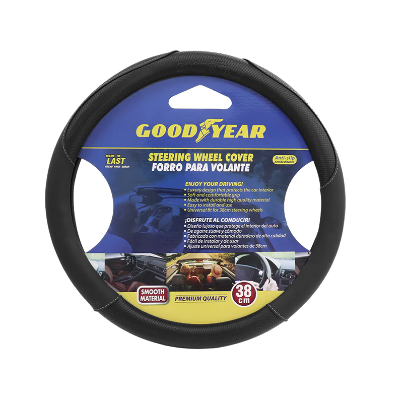 Forro de volante 38cm, color negro con detalles de costura en blanco, 991-2302425