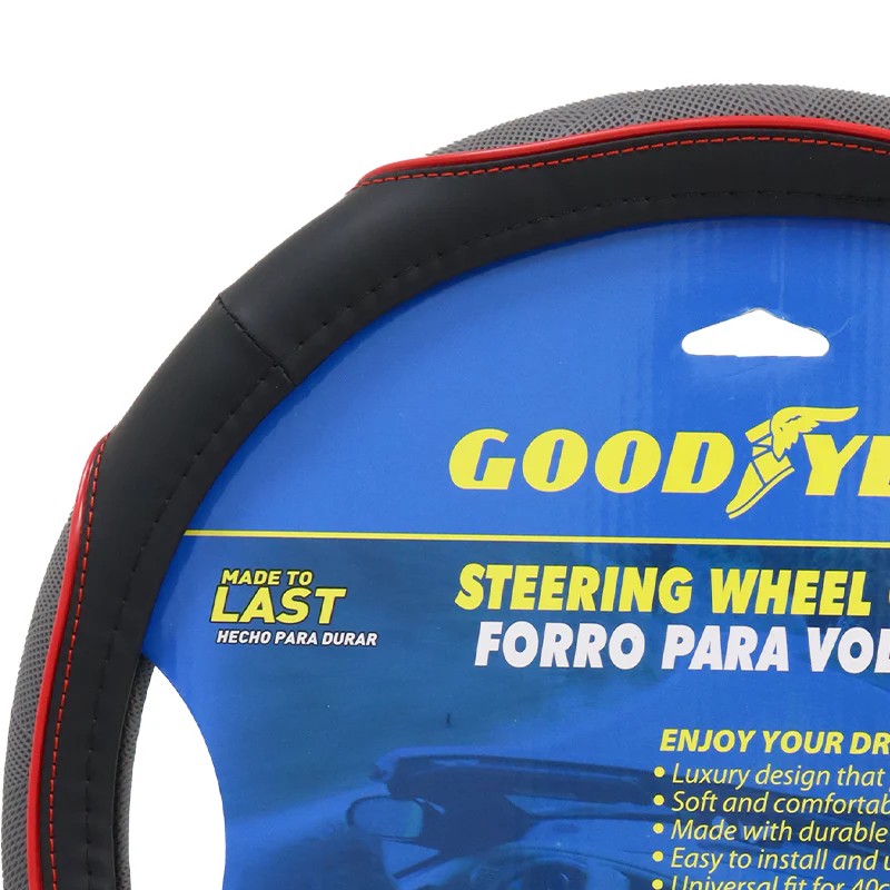Forro de volante 40cm, color negro gris detalles de costura en rojo, 991-2402074 - Image 2