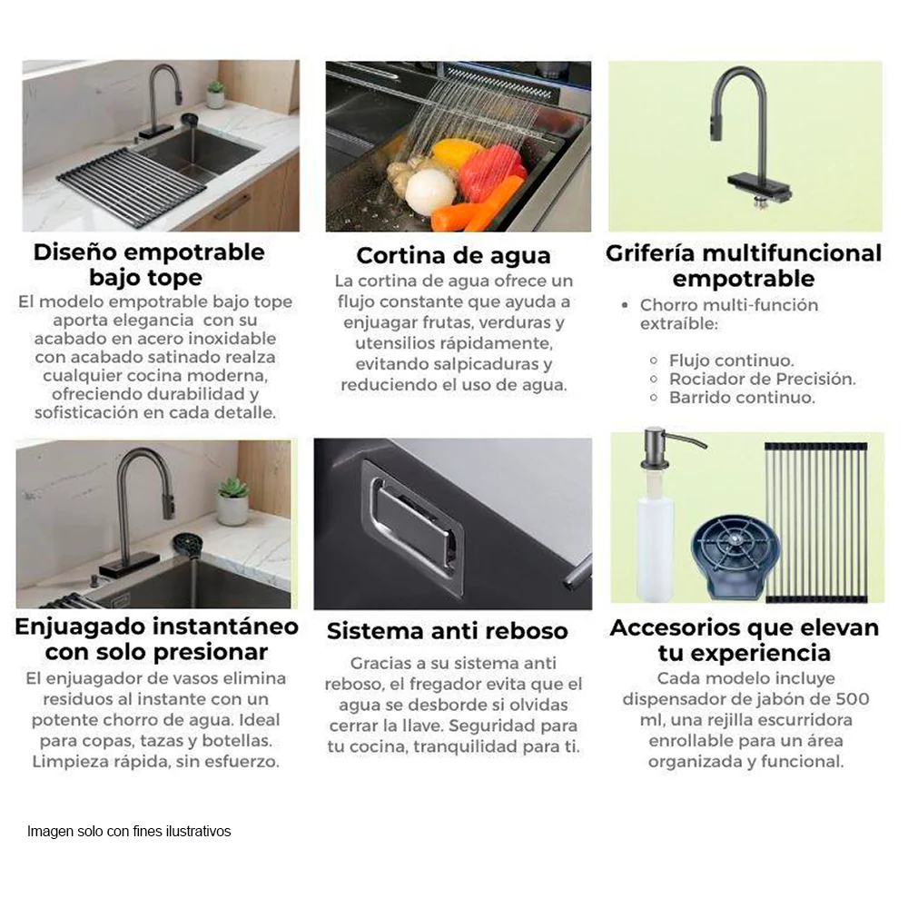 Fregador de lujo 84 cm, MURANO 84, Drija, acero inoxidable satinado 304, espesor del borde 3mm - Image 4