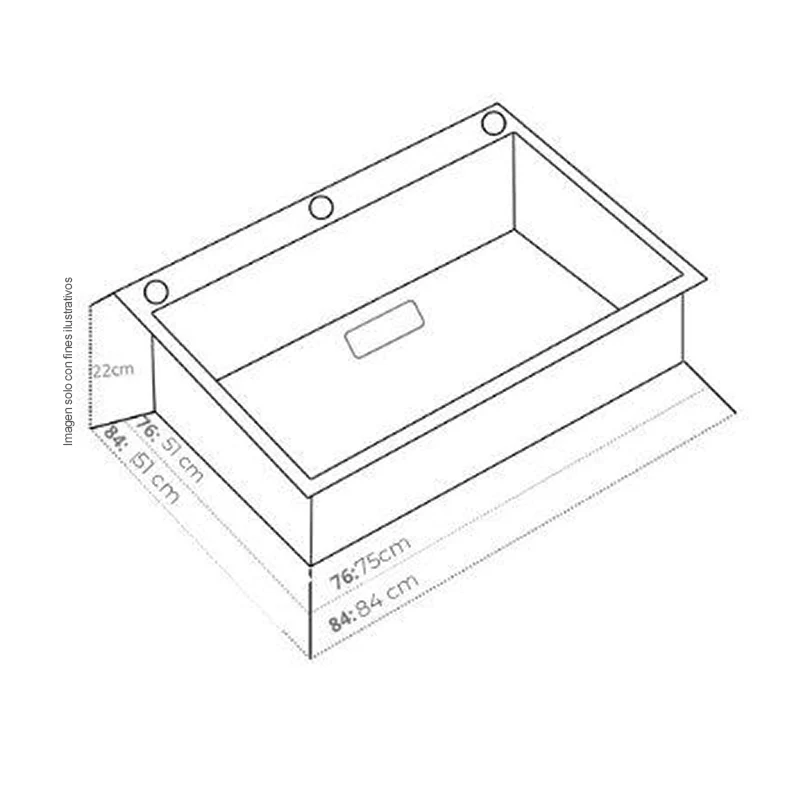 Fregador diseño de lujo 76cm, Amalfi 84. Acero inoxidable satinado 304 espesor de birde 3mm. - Image 3