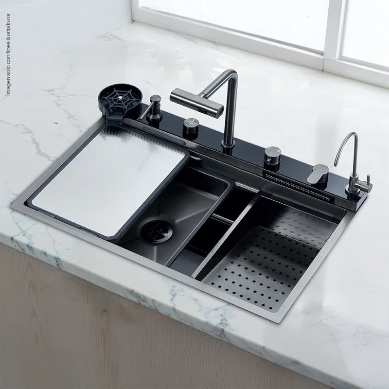 Fregador diseño de lujo 76cm, Amalfi 84. Acero inoxidable satinado 304 espesor de birde 3mm. - Image 5