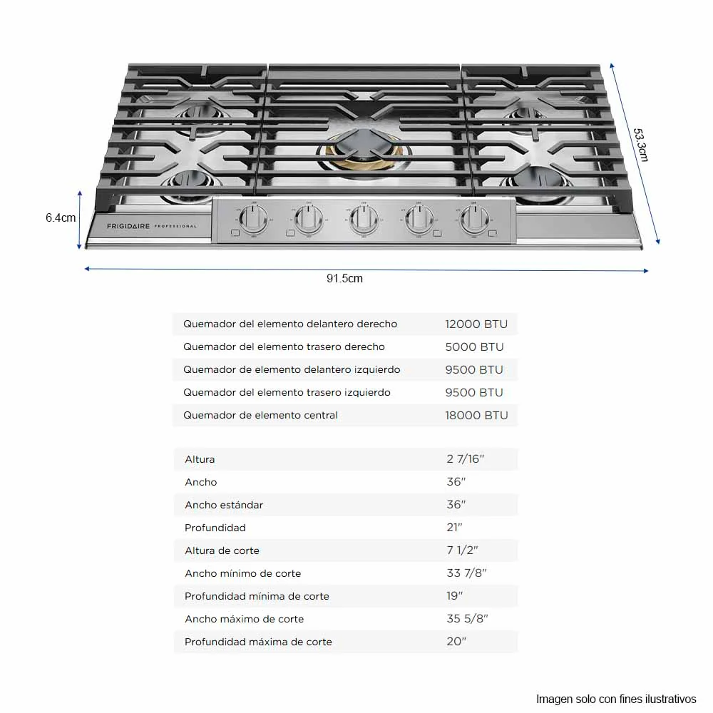 Estufa a gas 36" PCCG3680AS profesional Frigidaire 5 quemadores - Image 3