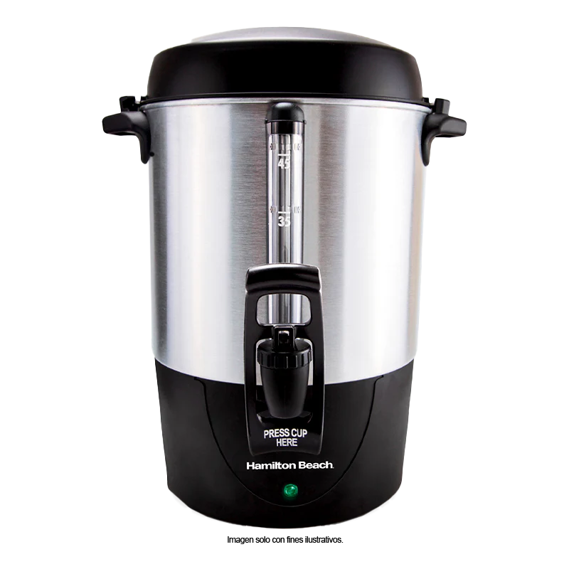 cafetera percoladora 45 tazas HB40521 Hamilton Beach, acero inoxidable.