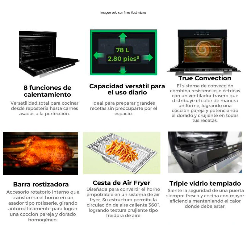 Horno eléctrico empotrable PACIFIC 76 Air-A, Drija, capacidad de 78 litros. control digital. - Image 3
