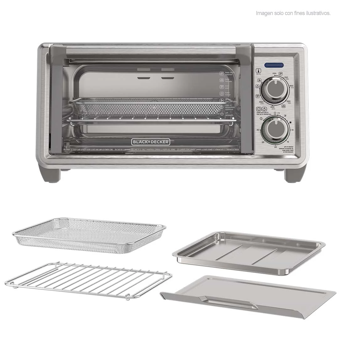 Horno freidora TO4125-0SDLA Black & Decker, capacidad para 4 rebanadas, acomoda una pizza de 23 cm. color gris - Image 4