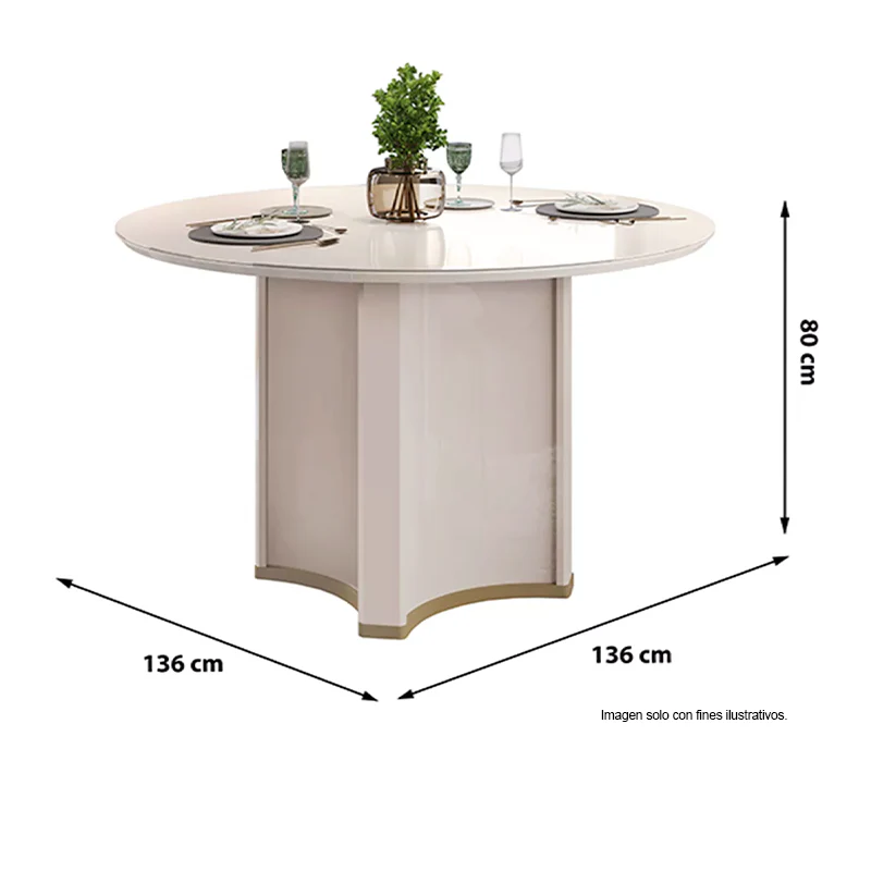 JUEGO DE COMEDOR CHANEL 4 PUESTOS - REDONDO MADERA/VIDRIO 1360X1360X30 04 SILLAS LIZY DORADO/BLANCO PERLA 38909.174983333 - Image 2