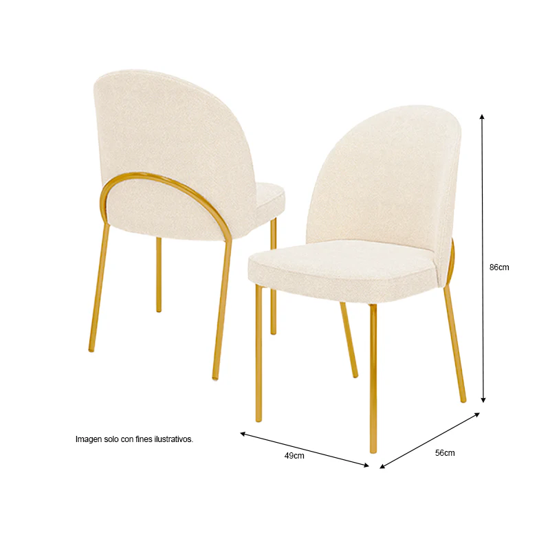 JUEGO DE COMEDOR CHANEL 4 PUESTOS - REDONDO MADERA/VIDRIO 1360X1360X30 04 SILLAS LIZY DORADO/BLANCO PERLA 38909.174983333 - Image 3