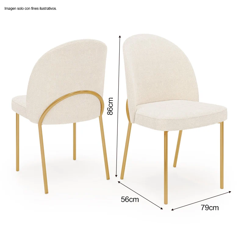 Juego de comedor mesa Liz 6 rectangular + 6 sillas Lizy color dorado / blanco perla 38911.174983333 - Image 5