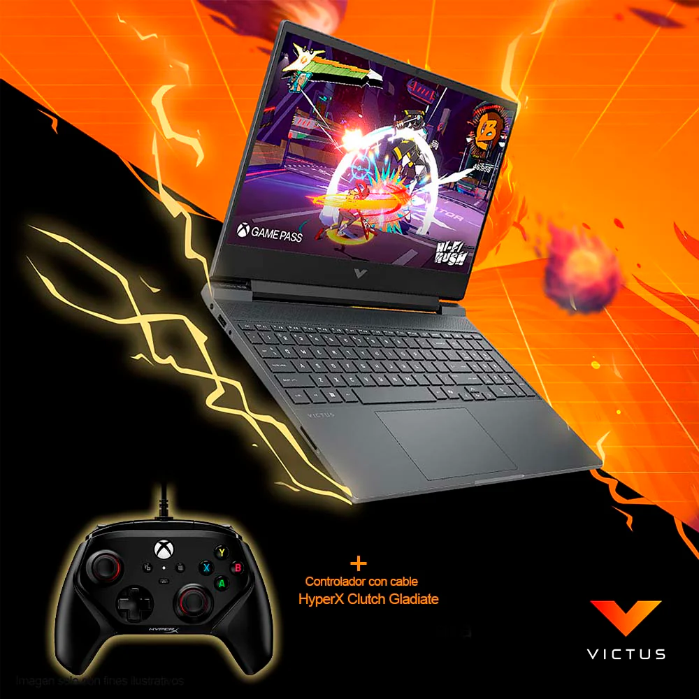 Laptop VICTUS 15-FB3018LA HP, AMD Ryzen 7 7445H 8G 512G + Control HYPER Serie Gladiate alámbrico - Image 2
