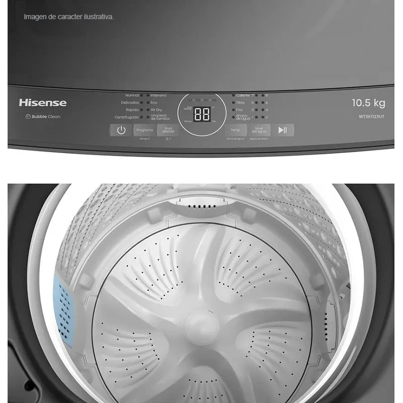 Lavadora 10.5kg WT3K1123UT Hisense, carga superior, color Titanium Grey, Super Clean - Image 4